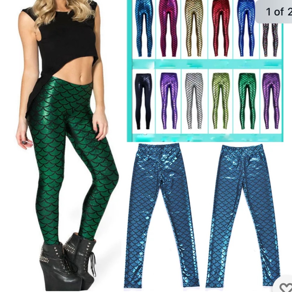 Ladies Fish Scale Mermaid Metallic Shiny Stretch Leggings Trousers Disco Pants E - Foto 3